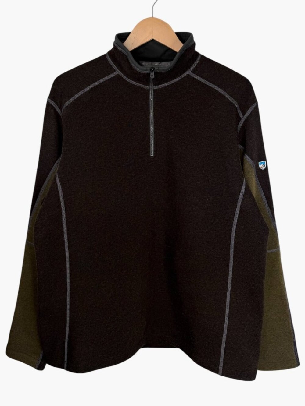 KUHL Revel 1/4 Zip Kashmira Performance Fleece - Brown/Moss Green - Size XL